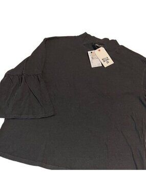 Billabong Off Black Hand Dyed Ruffled Sleeves Cotton Poly Top Size L NWT
